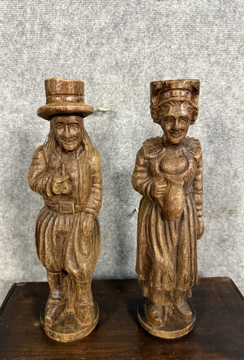 Sculptures en bois figurant un couple de Bretons-photo-3