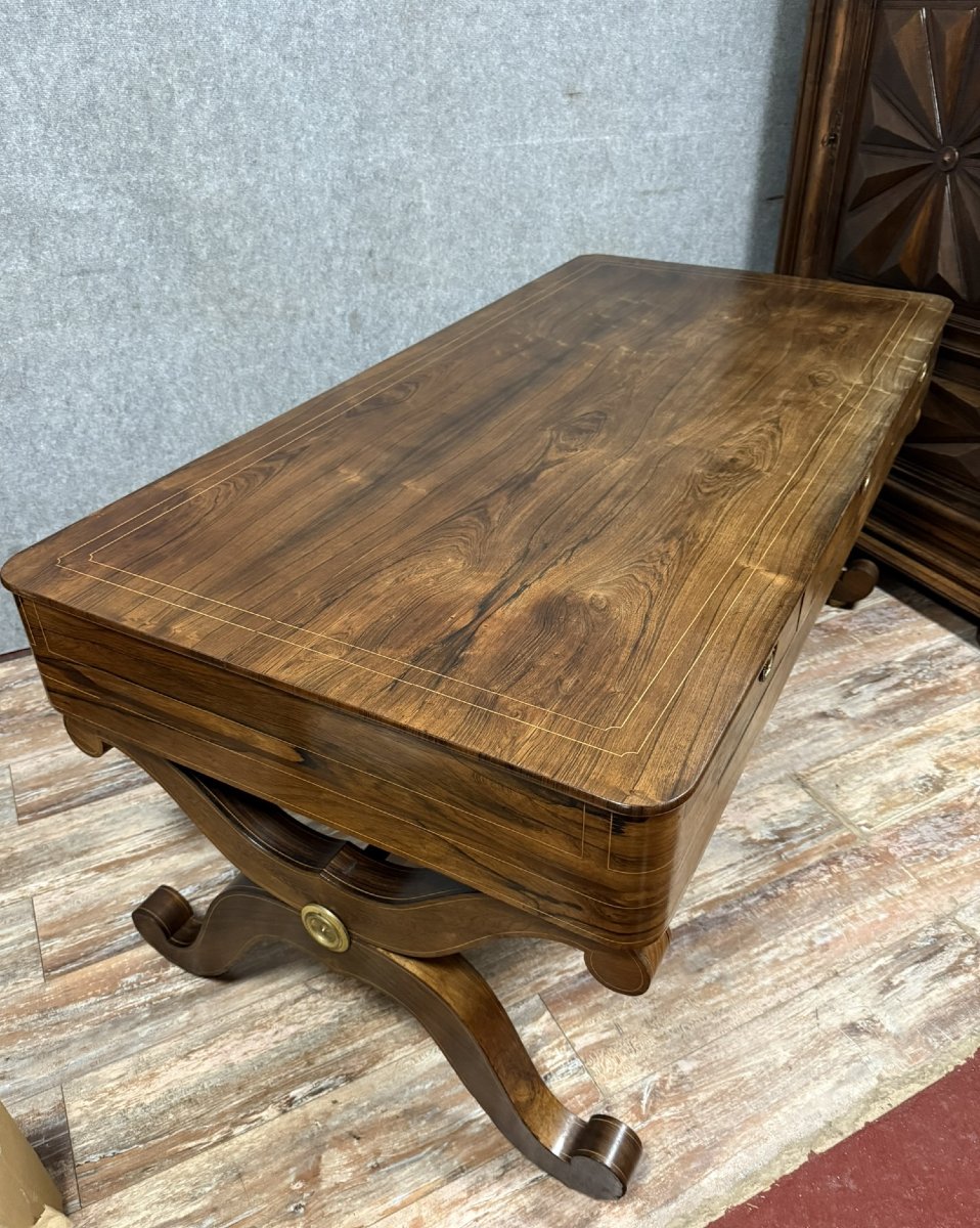 Very Large Charles X Period Center Desk In Rosewood And Lemonwood-photo-5