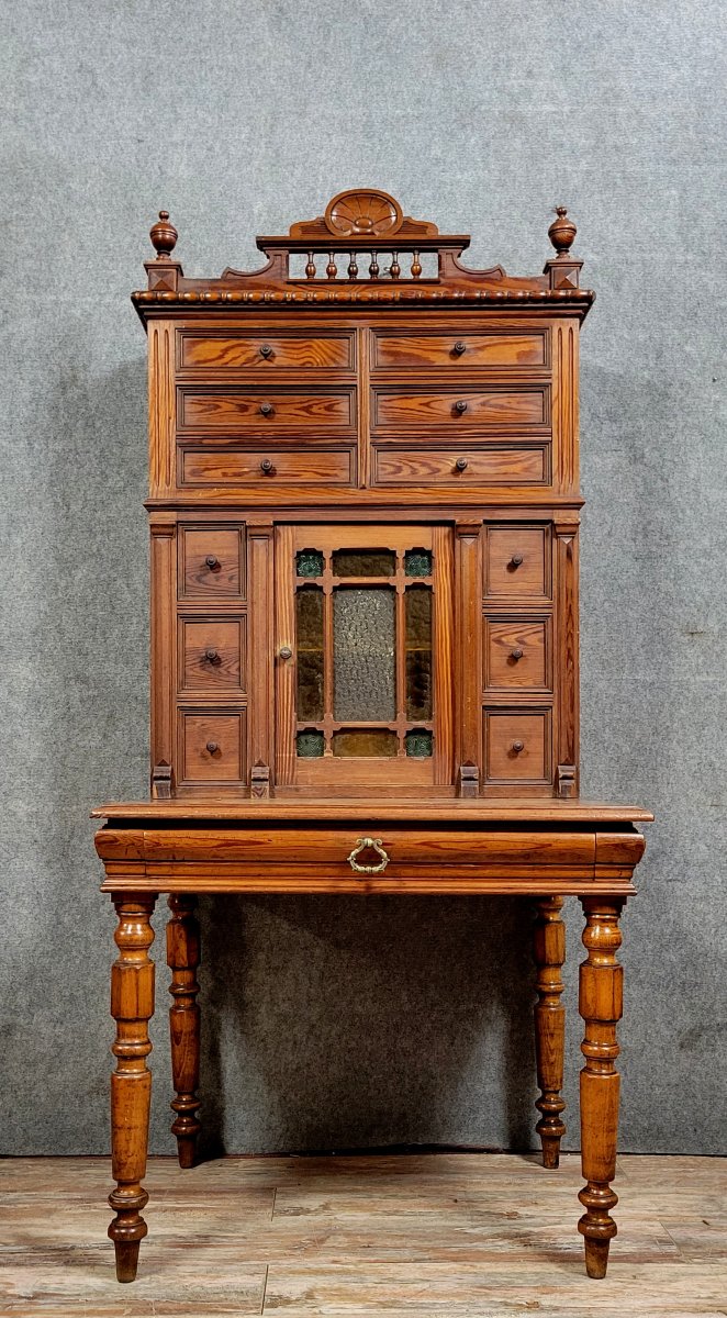 Bureau bonheur du jour a gradin époque Napoléon III en pin -photo-3
