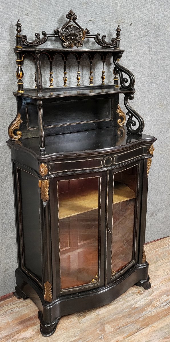 Vitrine galbée " Boulle " époque Napoléon III  en bois noirci et bois doré -photo-3