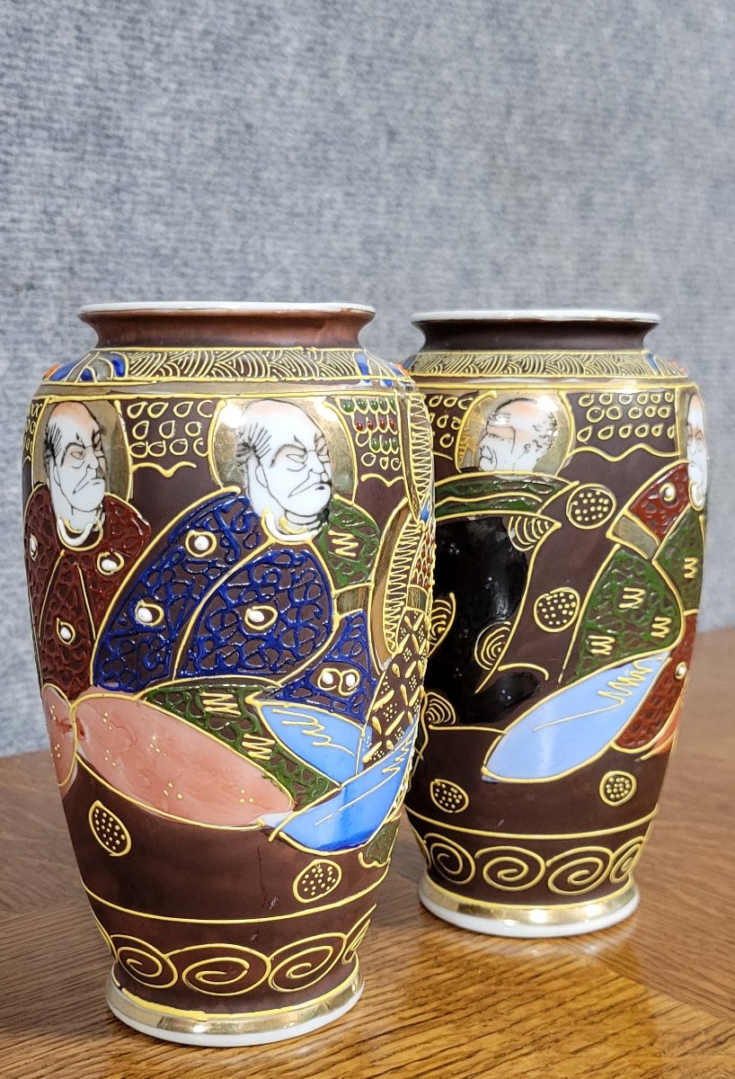 Asie XXeme : paire de vases en porcelaine émaillée de Satsuma  -photo-3