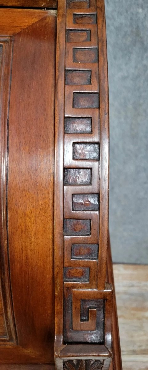 Importante commode bureau à cylindre époque Louis XVI en marqueterie -photo-2