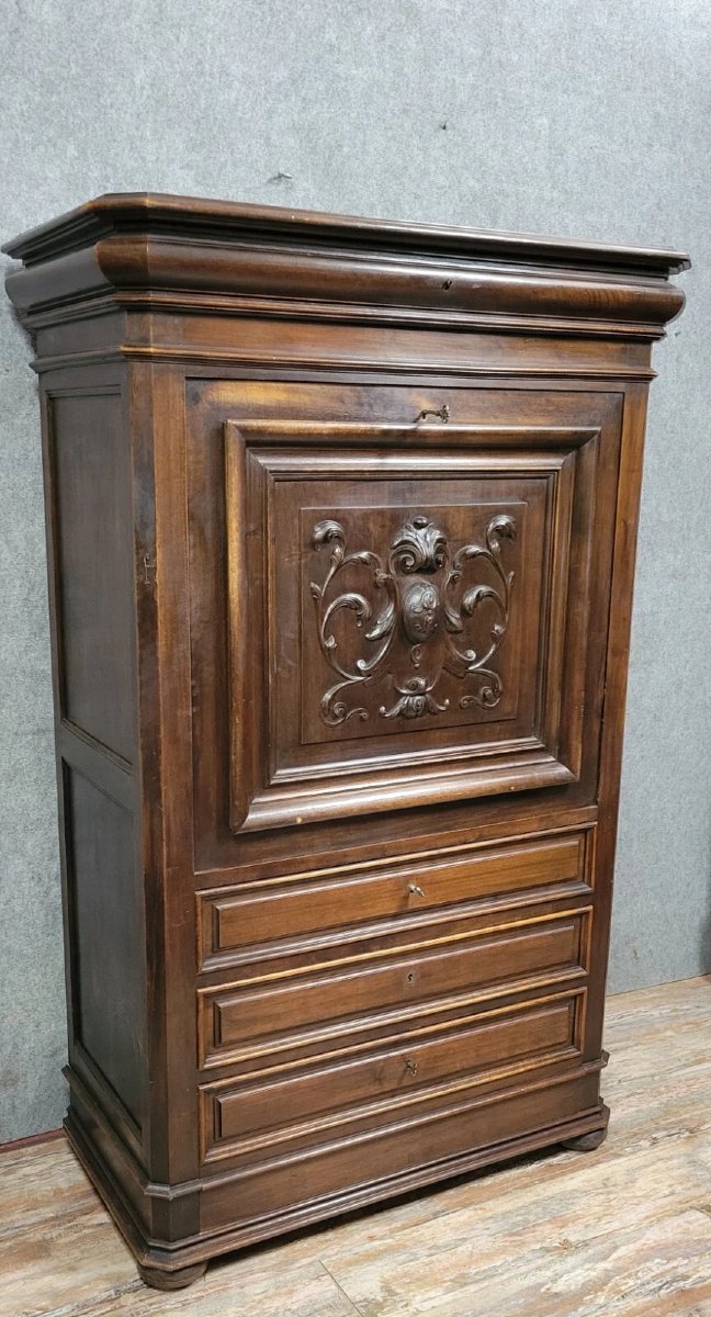 Renaissance Style Secretary In Carved Walnut -photo-1