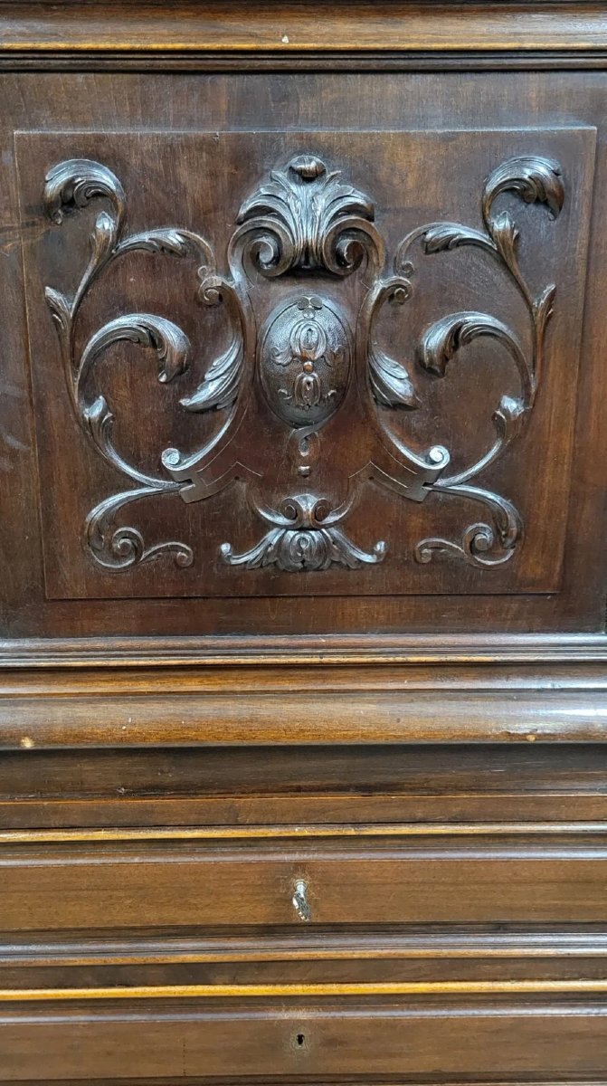 Renaissance Style Secretary In Carved Walnut -photo-2