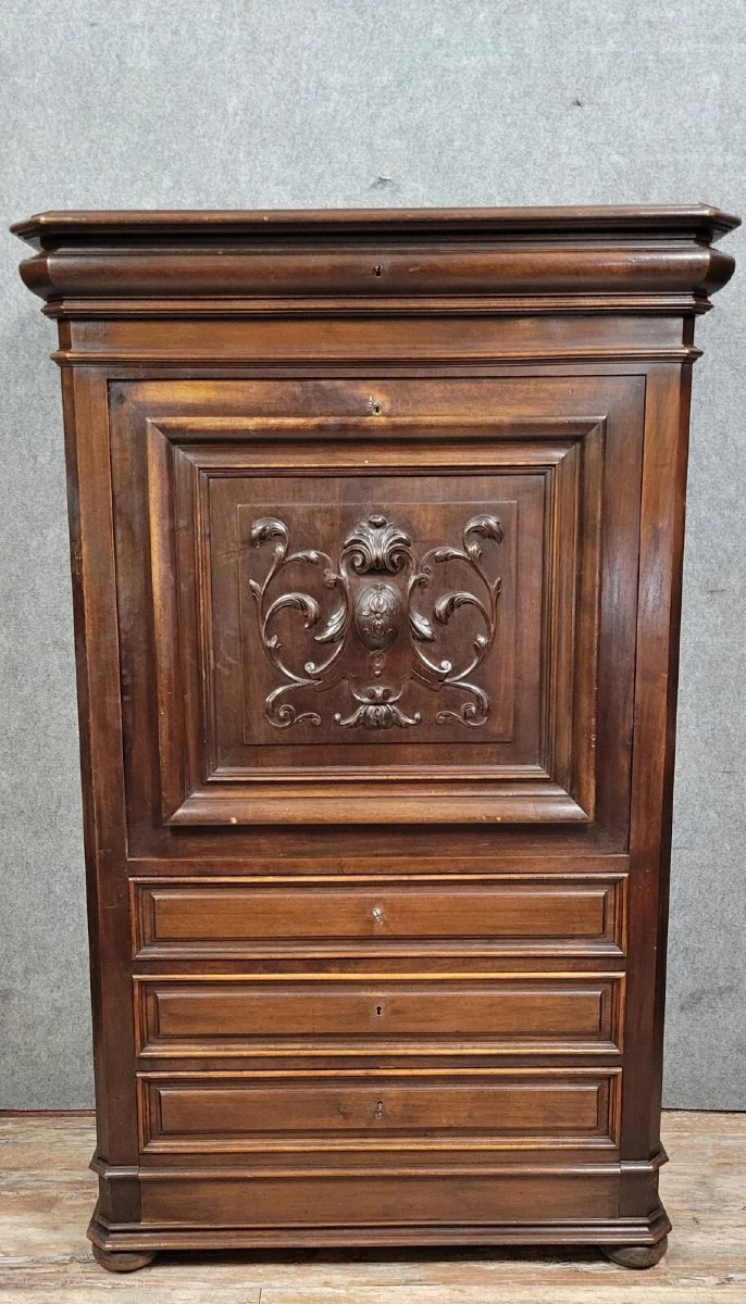 Renaissance Style Secretary In Carved Walnut -photo-7