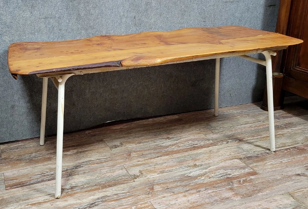 Brutalist Dining Table In Wood And Iron -photo-3