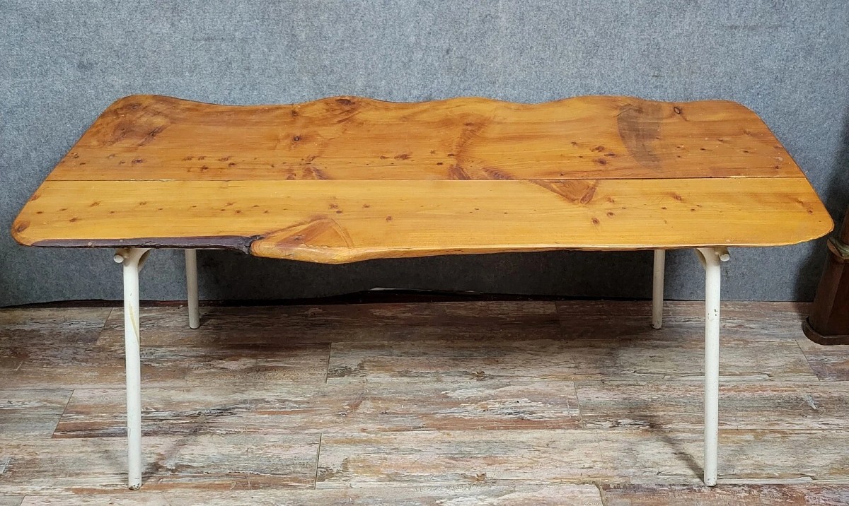 Brutalist Dining Table In Wood And Iron 