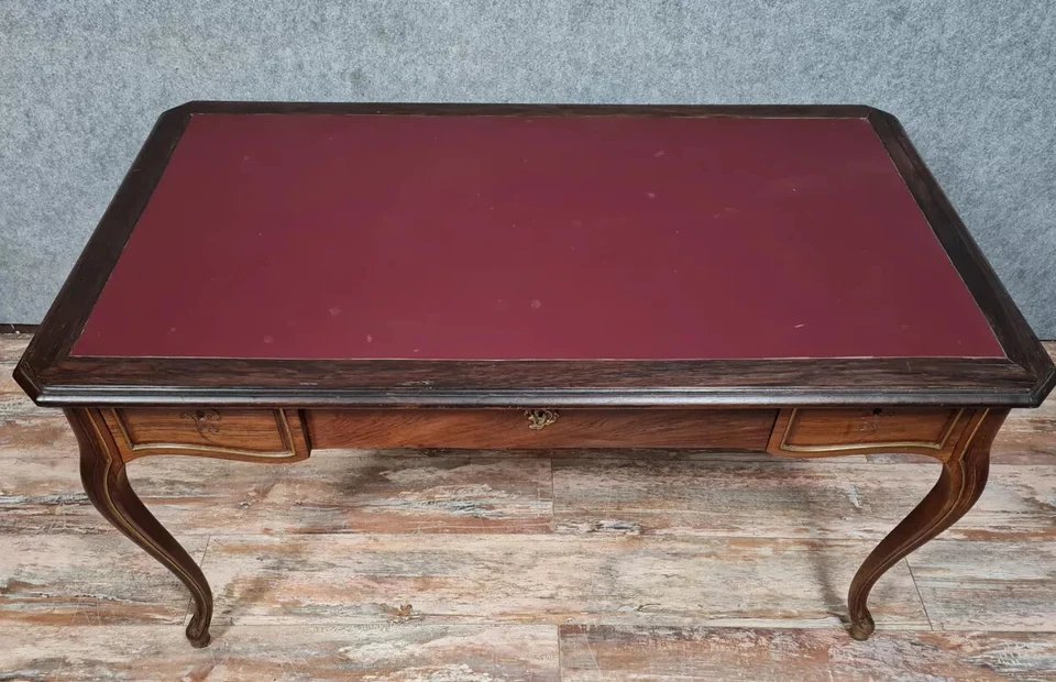 Bureau double face style louis XV en palissandre et joncs de cuivre vers 1850-photo-4