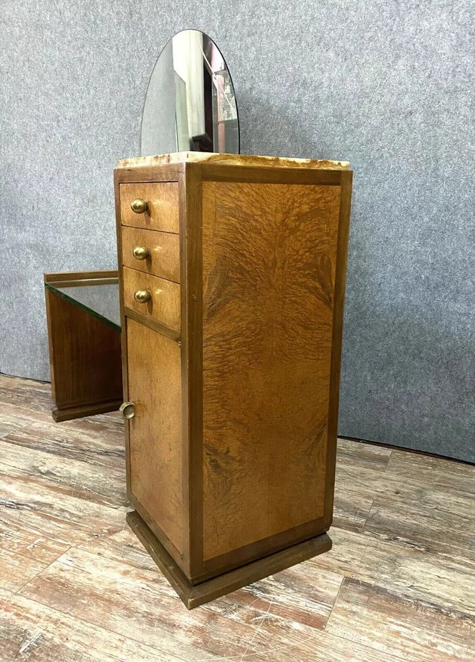 Commode a miroir psyché époque art déco en loupe d'amboine vers 1920 -photo-3