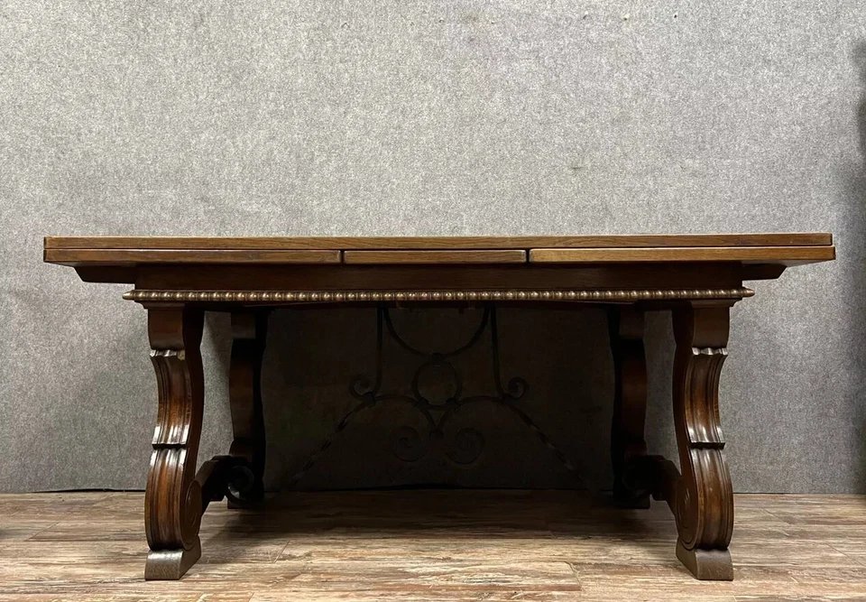 Renaissance Style Extending Table In Oak Circa 1900-photo-1