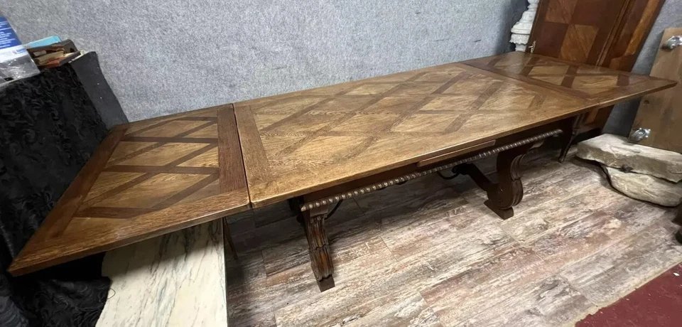 Renaissance Style Extending Table In Oak Circa 1900-photo-3