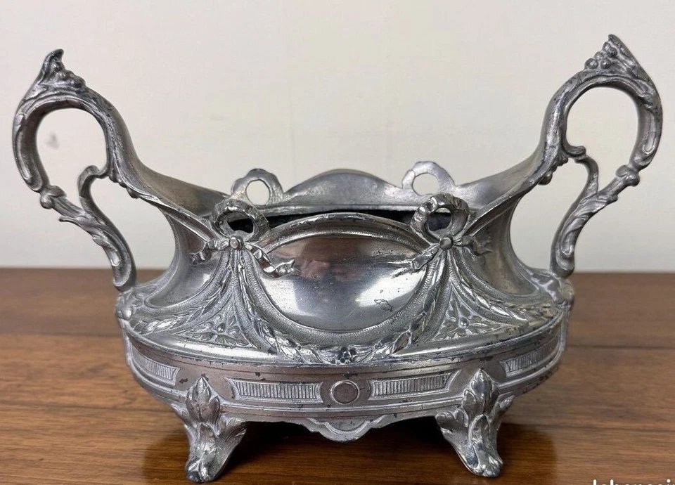 Pair Of Louis XV Rocaille Style Silver-plated Metal Table Planters Circa 1880-photo-3