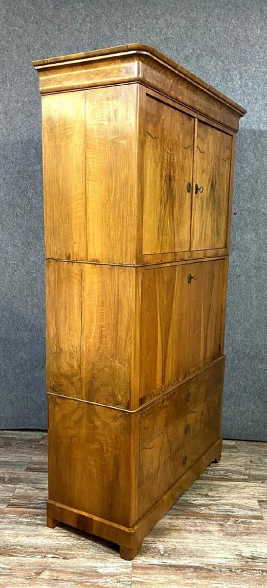 Louis Philippe - Charles X Period Secretary Cabinet In Blond Walnut Circa 1830-photo-2