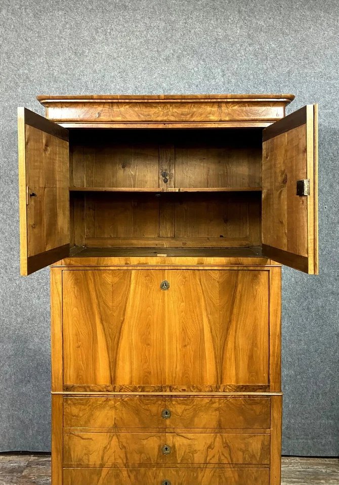 Louis Philippe - Charles X Period Secretary Cabinet In Blond Walnut Circa 1830-photo-3