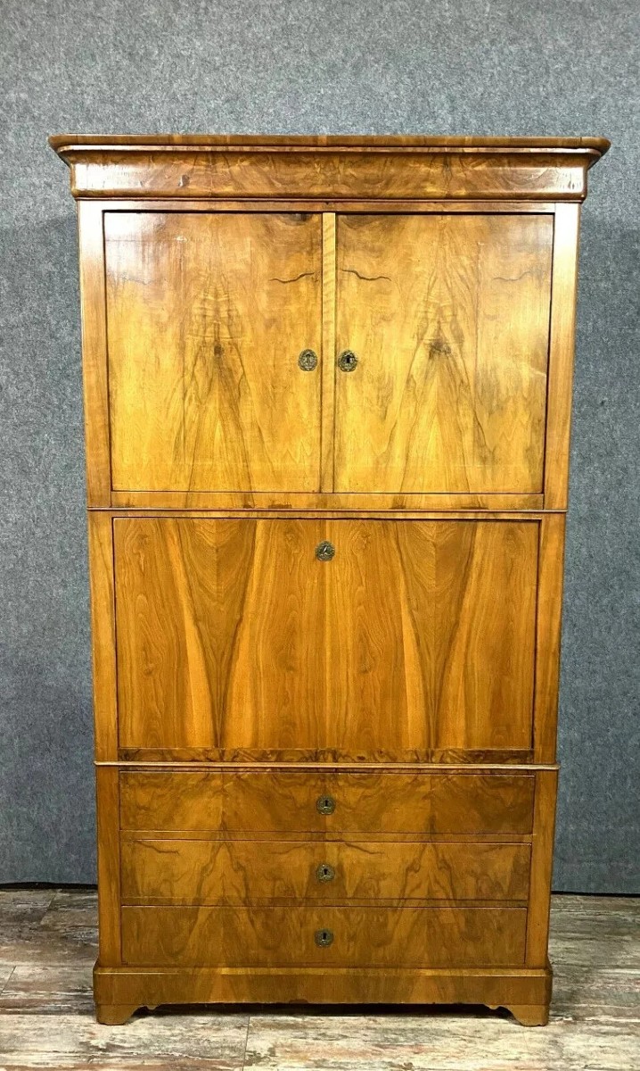 Louis Philippe - Charles X Period Secretary Cabinet In Blond Walnut Circa 1830