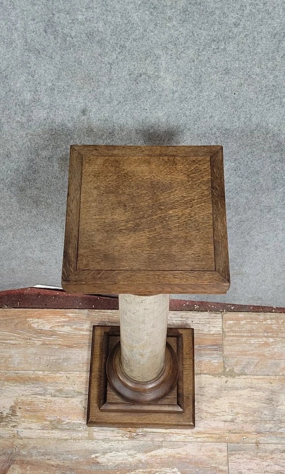 Antique Column Or Pedestal In Marble And Oak Circa 1850-photo-3