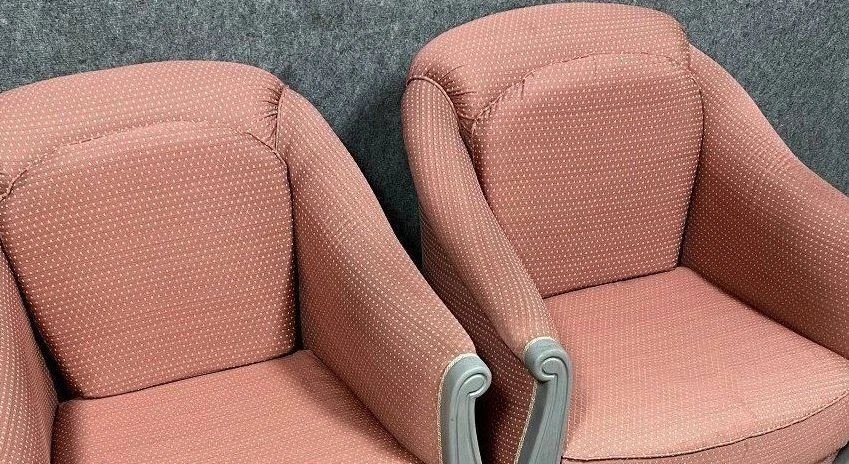 Paire de fauteuils bergères + 1 pouf Art Déco en bois laqué-photo-2
