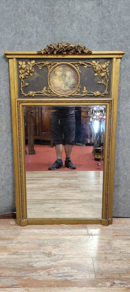 Louis XVI Style Trumeau Mirror In Wood And Gilded Stucco Circa 1880 -photo-2