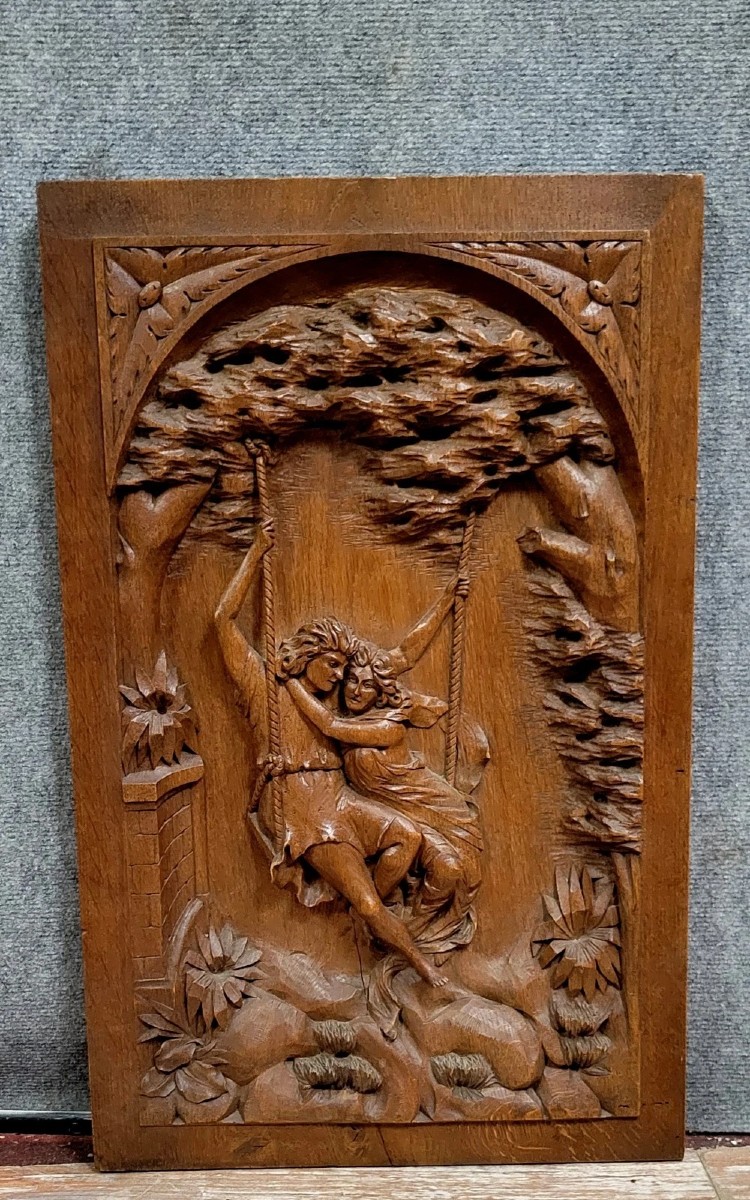 Mass-carved Wooden Panel From The Late 19th Century