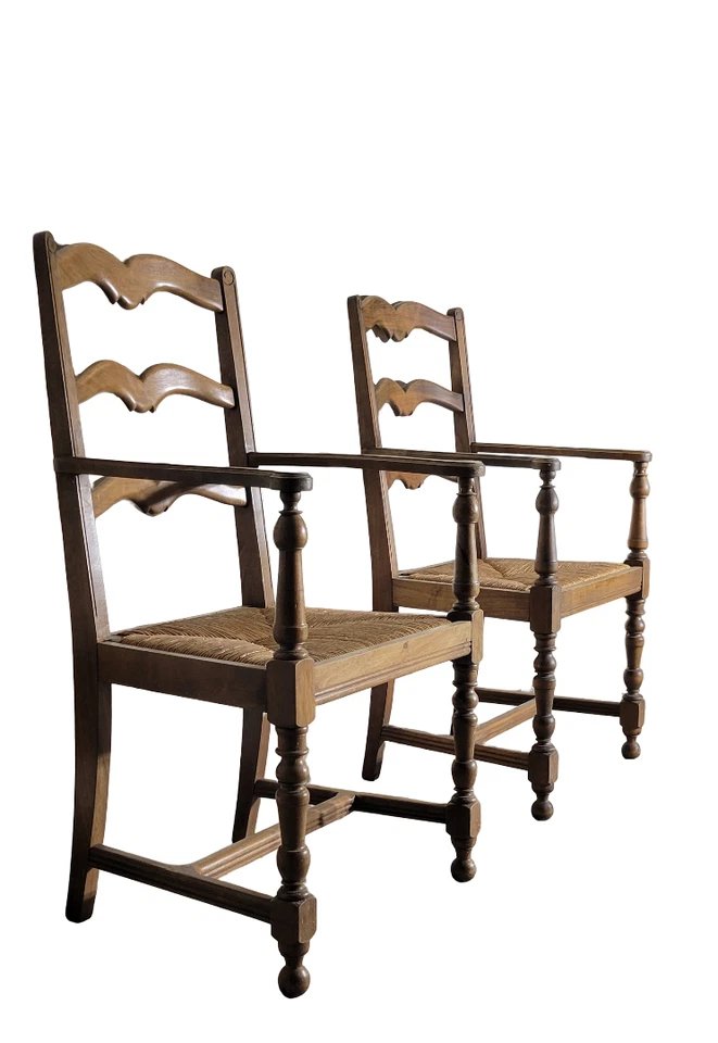 Paire de fauteuils Rustique en noyer circa 1900-photo-2