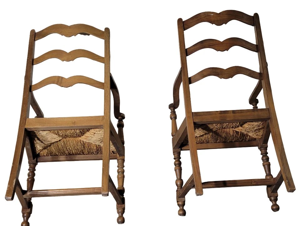 Paire de fauteuils Rustique en noyer circa 1900-photo-6