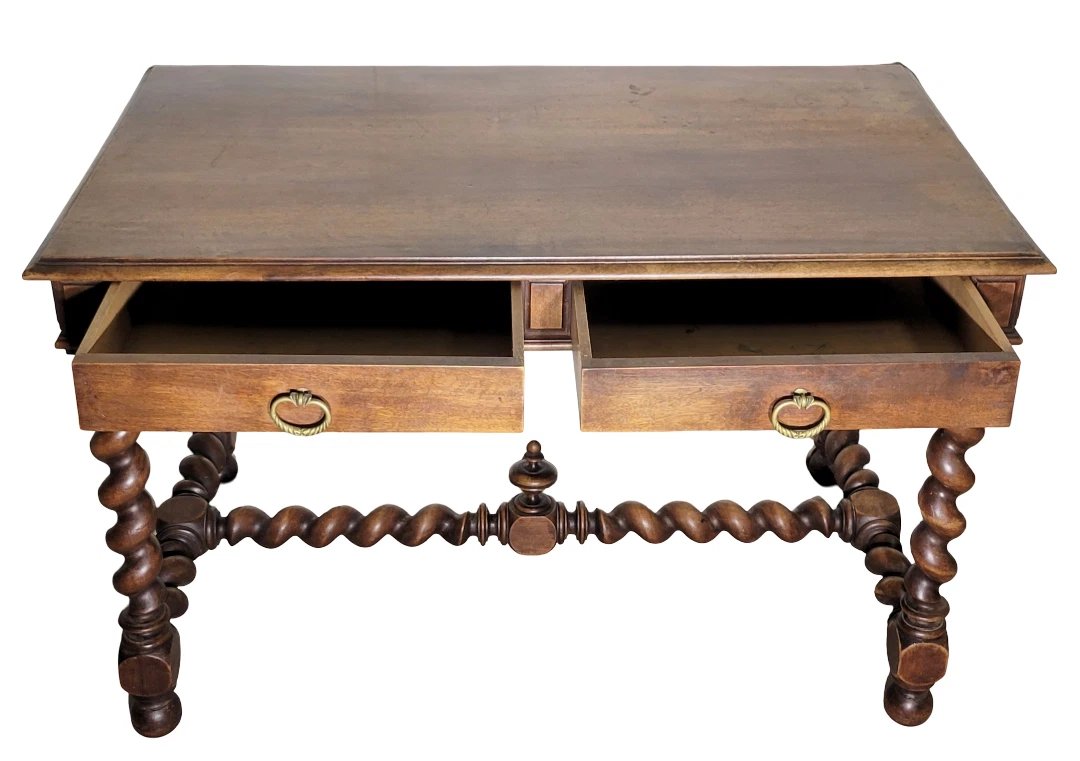 Bureau de centre style Louis XIII en noyer massif 1850-photo-5