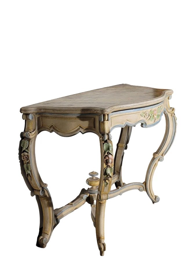 Curved Venetian Console, Louis XV Style, In Lacquered Wood, Circa 1900-photo-2