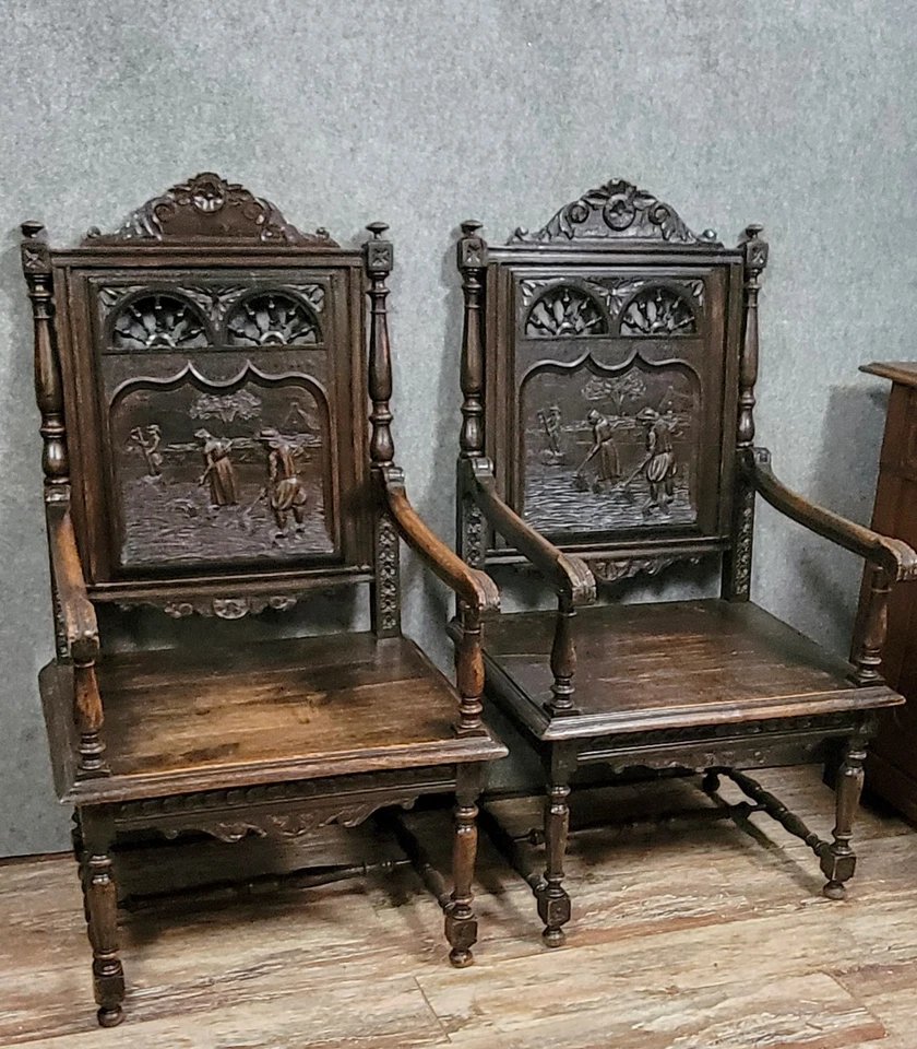 Paire de fauteuils Breton en bois sculpté époque XIXeme-photo-2