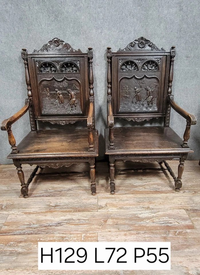 Paire de fauteuils Breton en bois sculpté époque XIXeme-photo-4