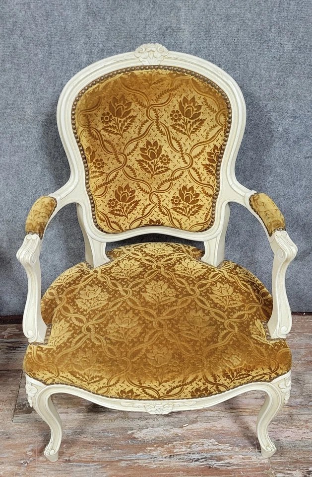 Paire de fauteuils cabriolets style Louis XV en bois laqué époque XIXeme-photo-3