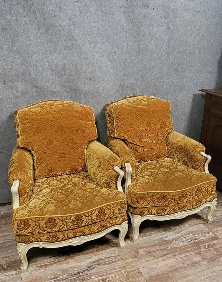 Pair Of Louis XV Style Bérgères In Lacquered Wood, 19th Century-photo-2