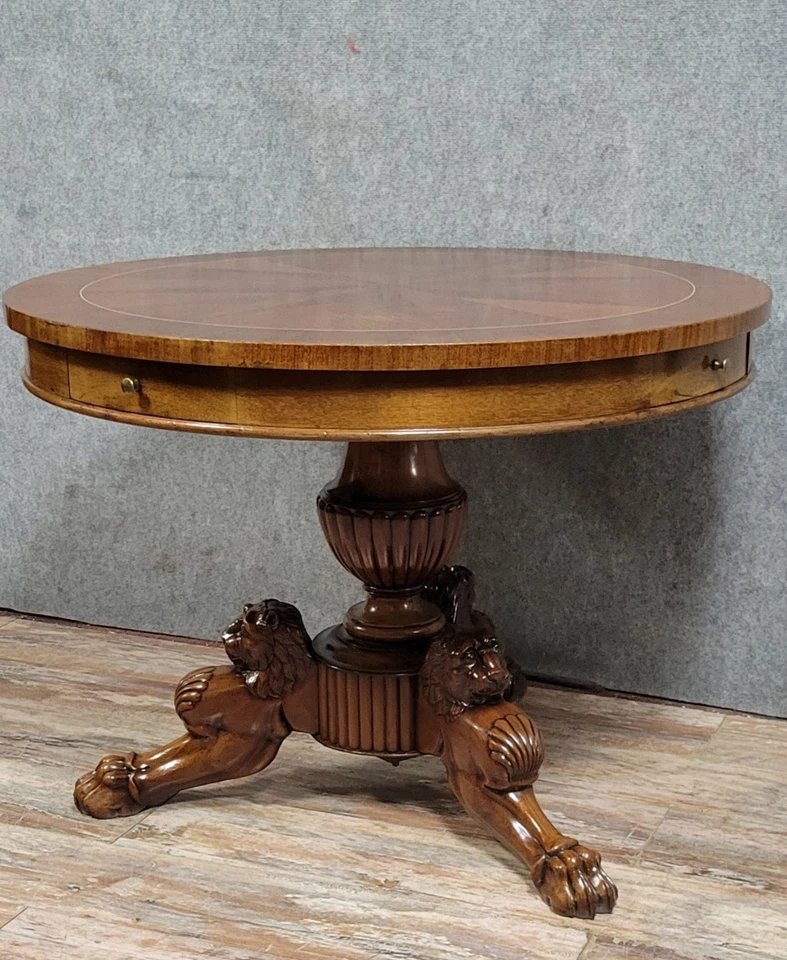 Empire Style Mahogany And Marquetry Pedestal Table With Belt Circa 1880-photo-1