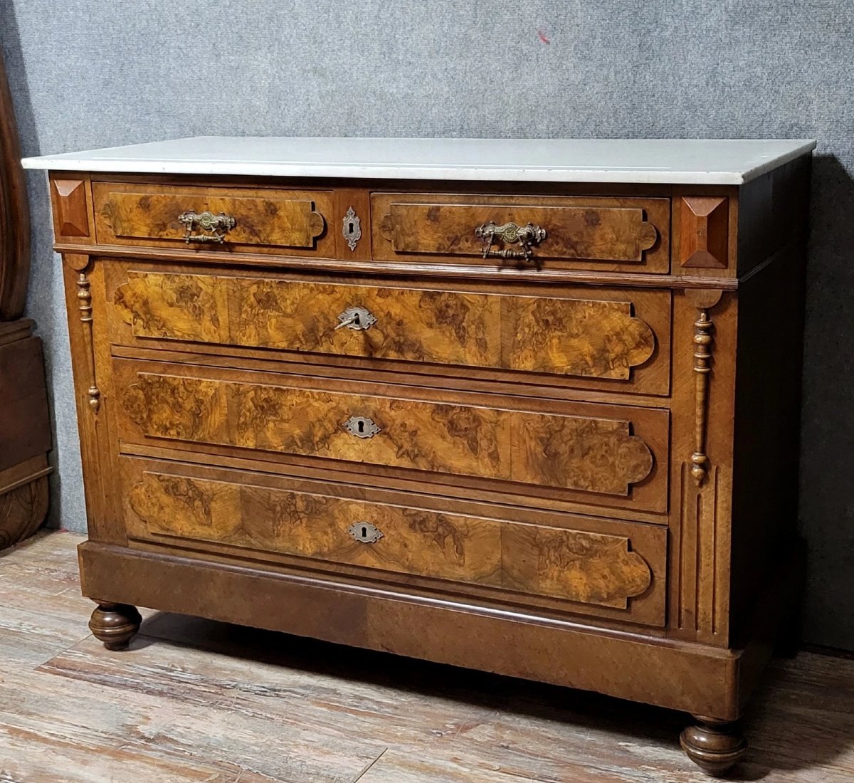 Commode époque Napoléon III en noyer et ronce -photo-7