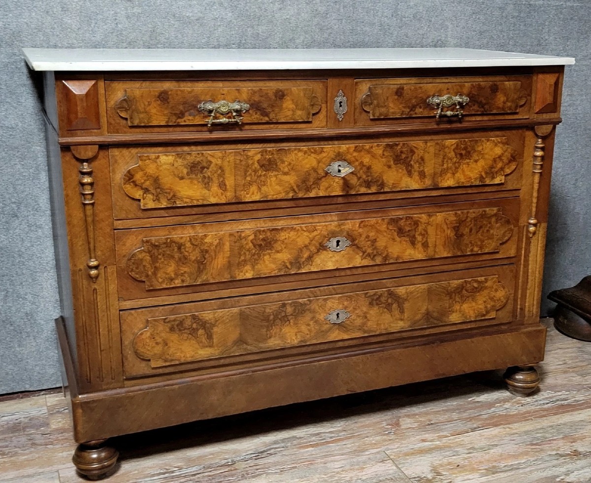 Commode époque Napoléon III en noyer et ronce 