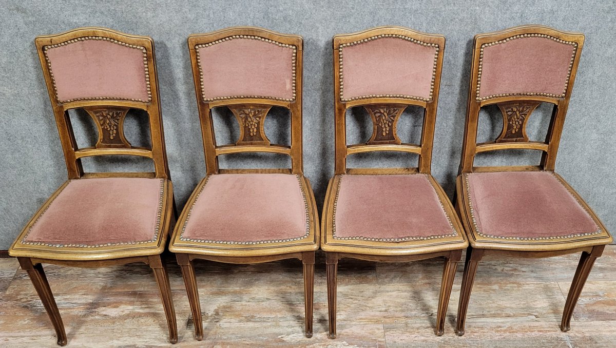 Ecole de Nancy : série de quatre chaises époque Art Nouveau -photo-3