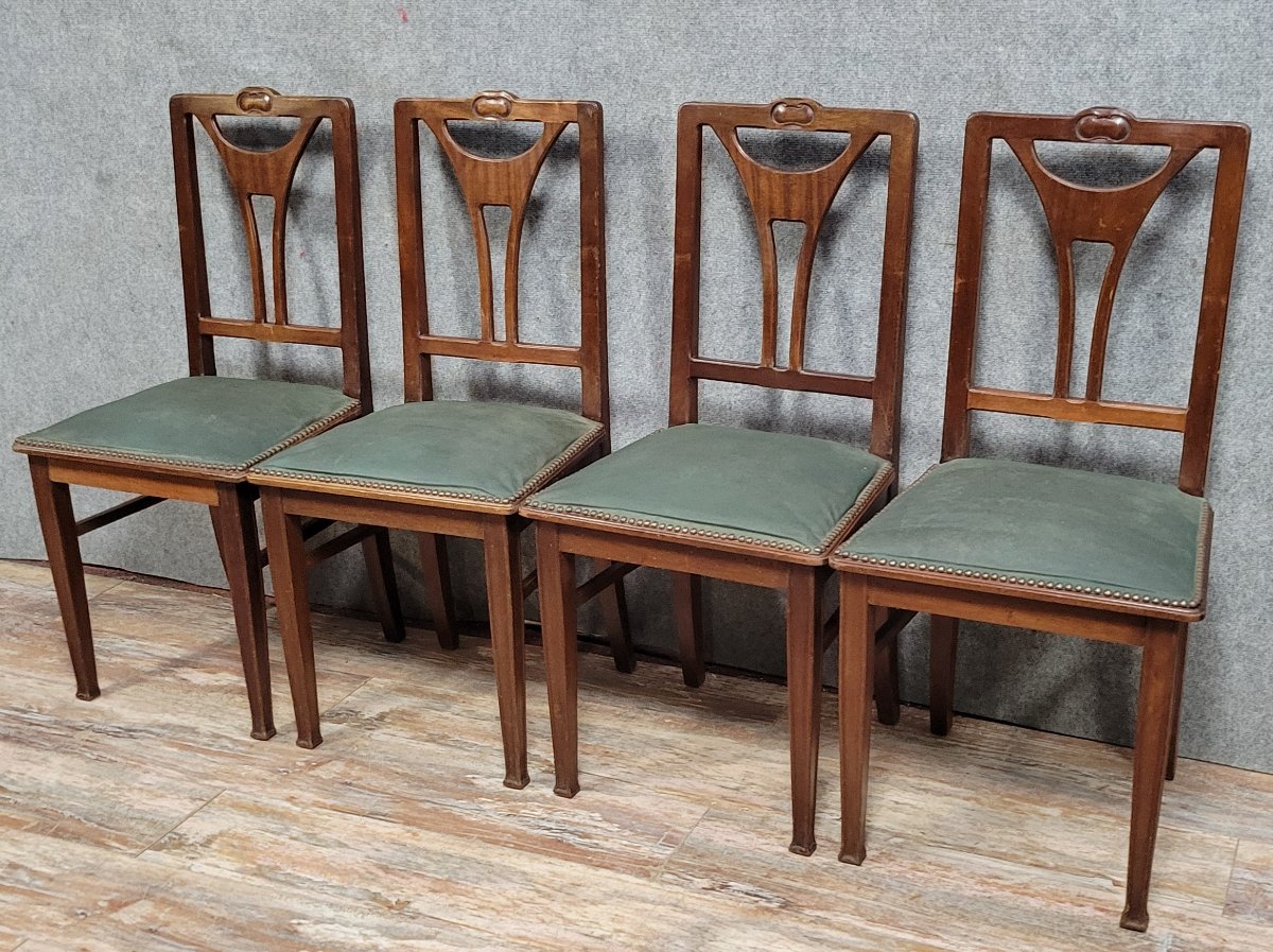 Set Of Four English Art Nouveau Mahogany Chairs -photo-1