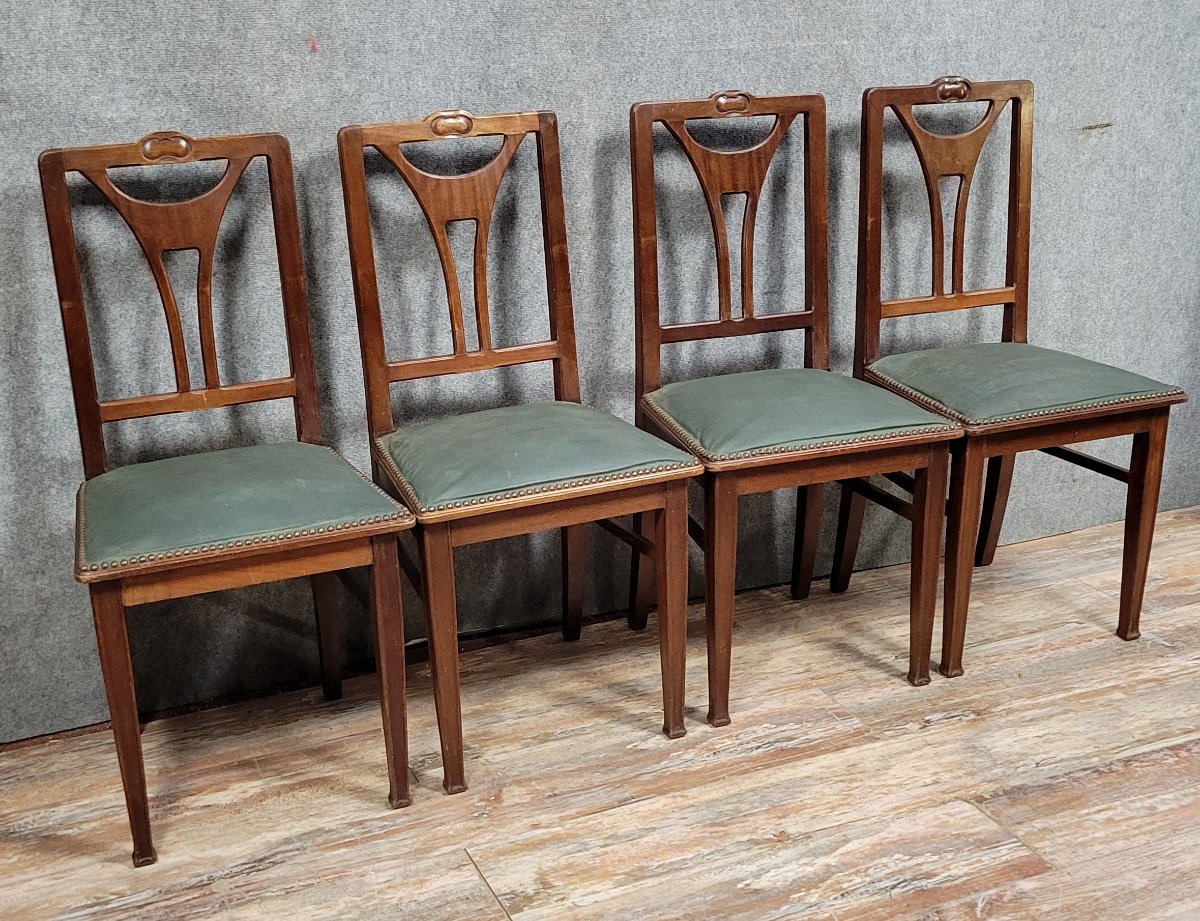 Set Of Four English Art Nouveau Mahogany Chairs -photo-2