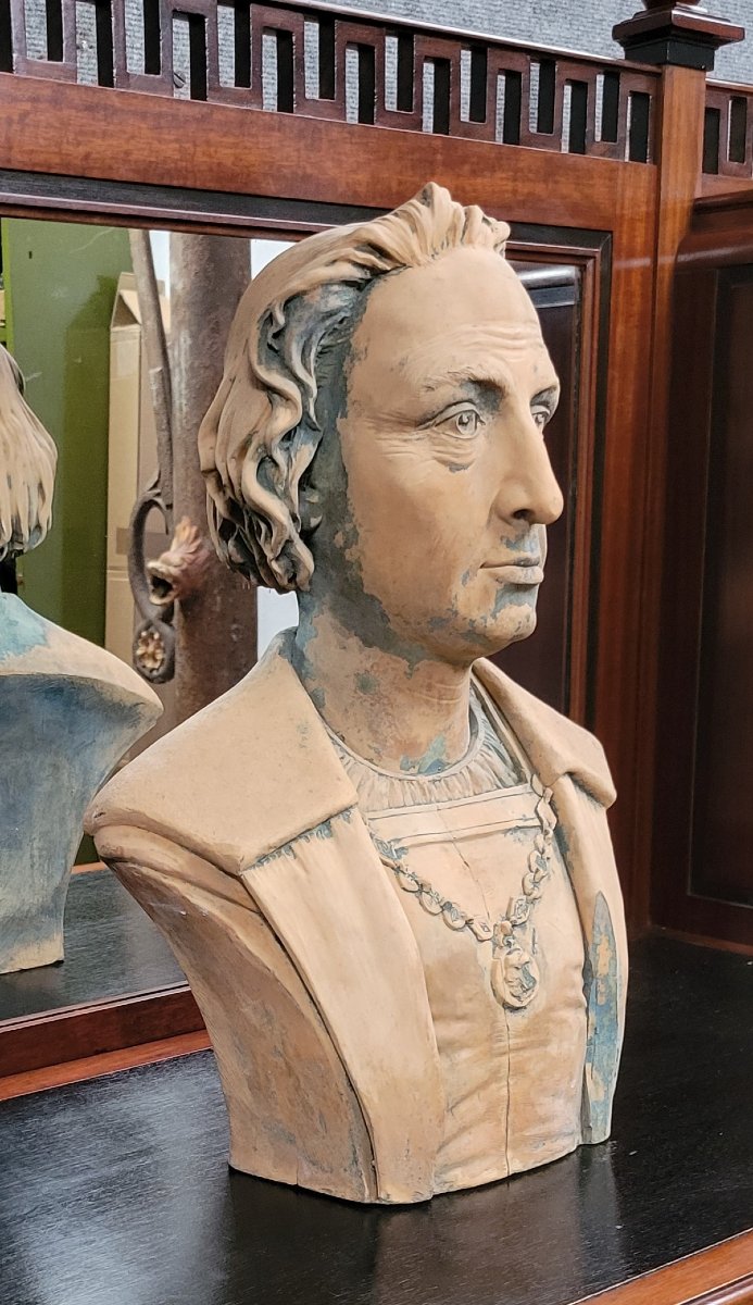 Grand buste d'homme en terre cuite signé P. Armengol -photo-1