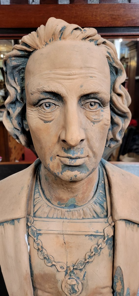 Grand buste d'homme en terre cuite signé P. Armengol -photo-3