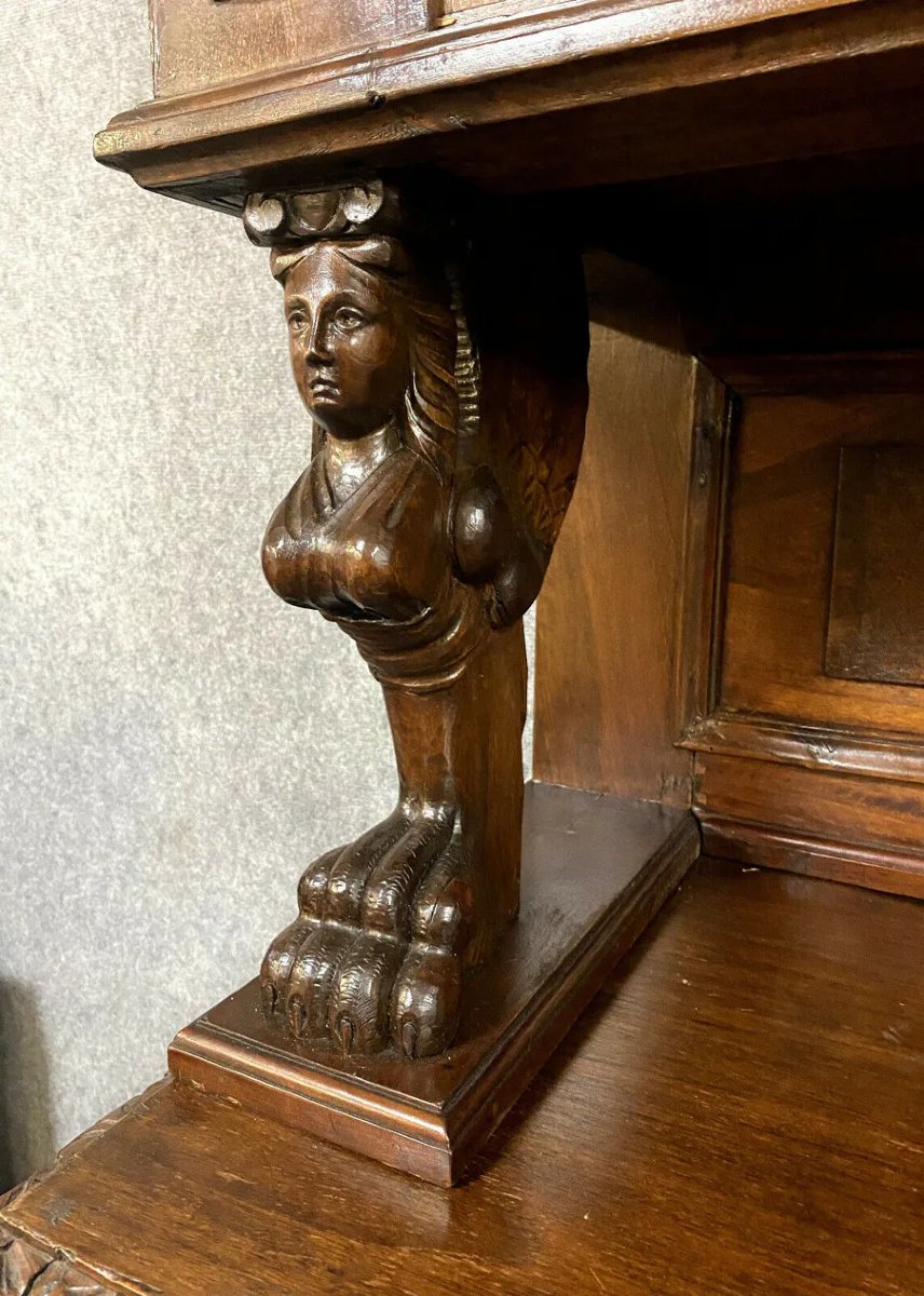 Important buffet de pavillon de chasse style Renaissance en bois entièrement sculpté -photo-2