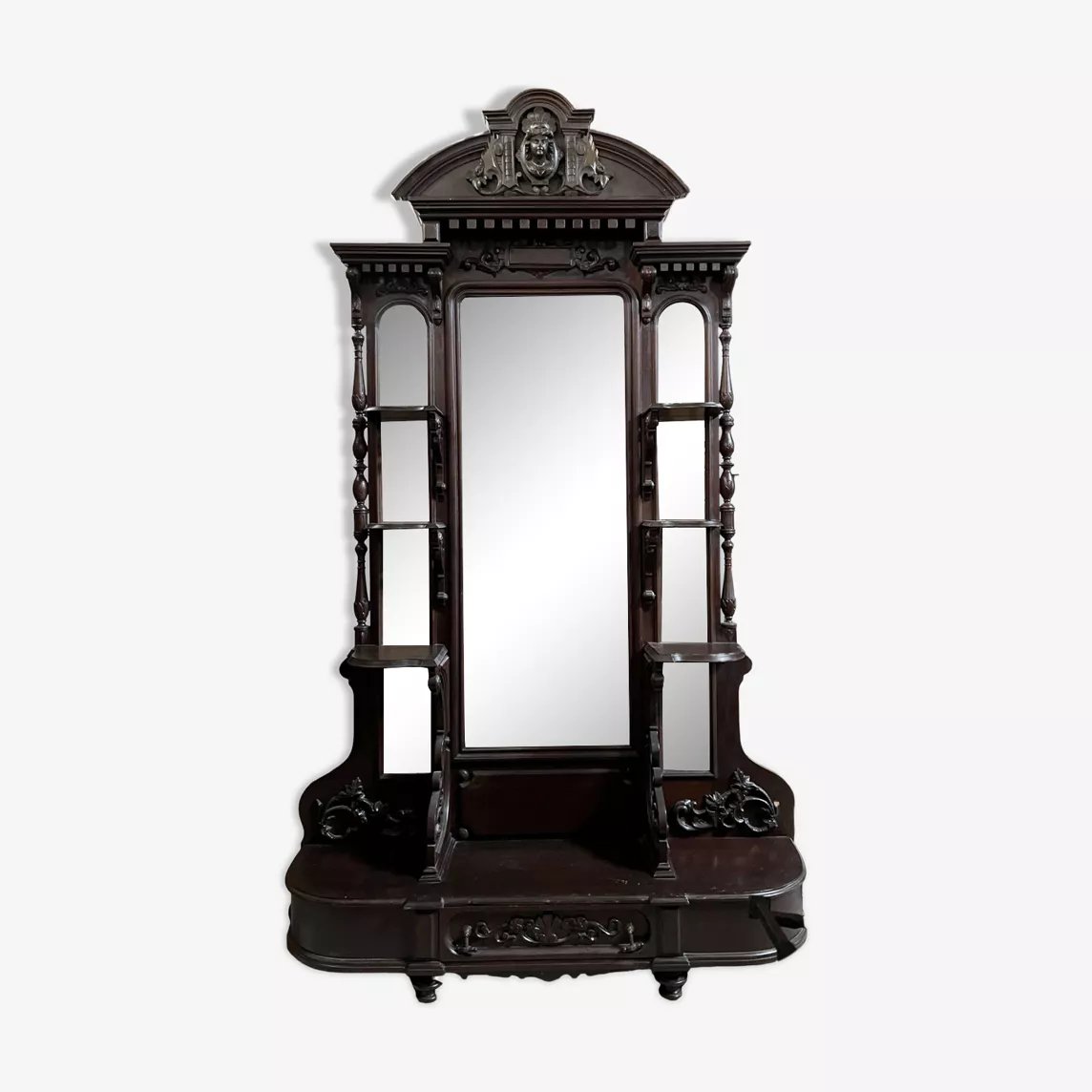 Rare meuble a miroir style Renaissance en noyer à patine brune -photo-3