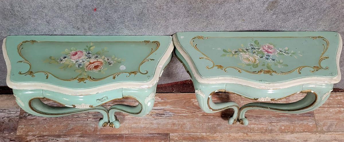 Pair Of Venetian Consoles In Louis XV Style In Painted Wood-photo-3