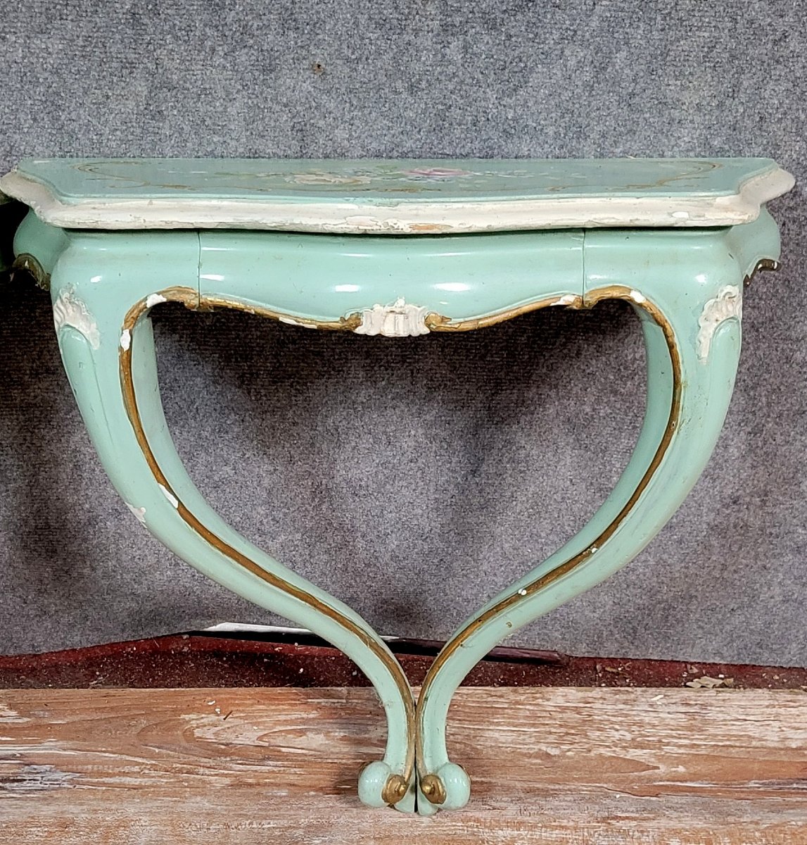 Pair Of Venetian Consoles In Louis XV Style In Painted Wood-photo-4