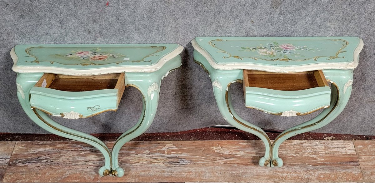 Pair Of Venetian Consoles In Louis XV Style In Painted Wood-photo-6