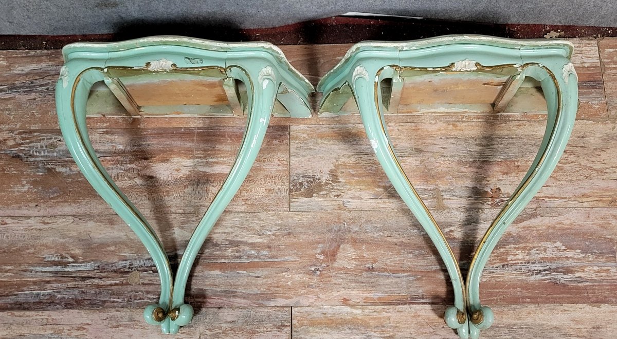 Pair Of Venetian Consoles In Louis XV Style In Painted Wood-photo-8