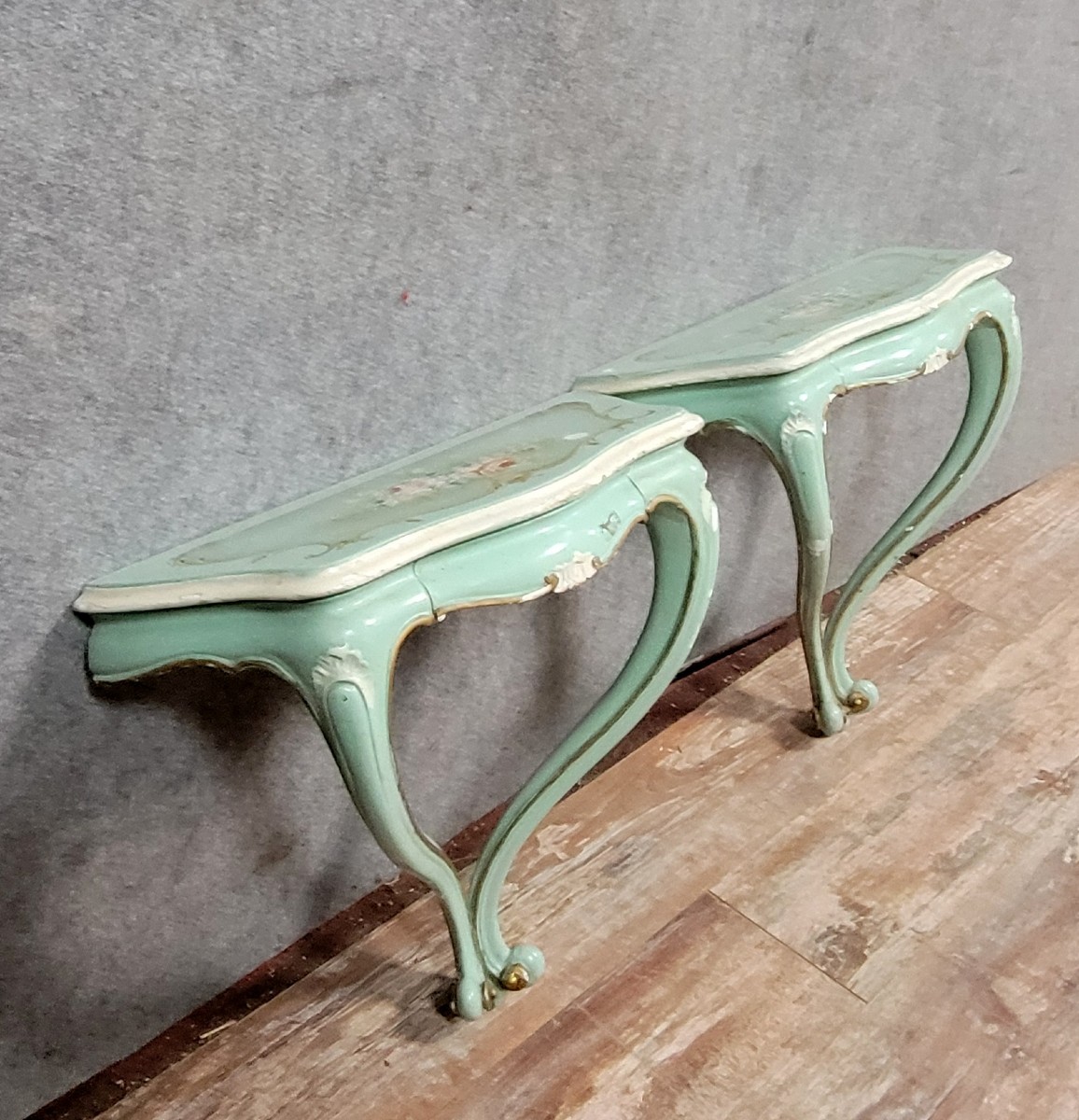 Pair Of Venetian Consoles In Louis XV Style In Painted Wood