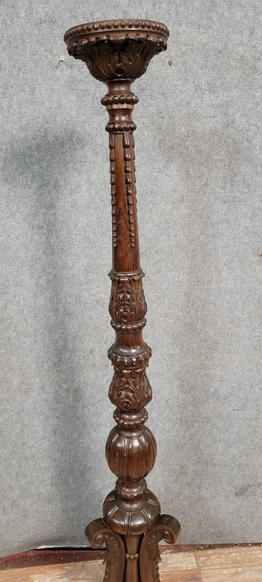 Very Important Renaissance Style Torchiere In Carved Walnut -photo-1