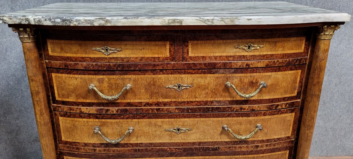 Empire Style Ladies' Chest Of Drawers With Arched Front In Marquetry-photo-4