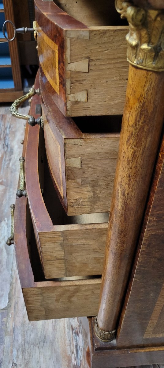 Empire Style Ladies' Chest Of Drawers With Arched Front In Marquetry-photo-6
