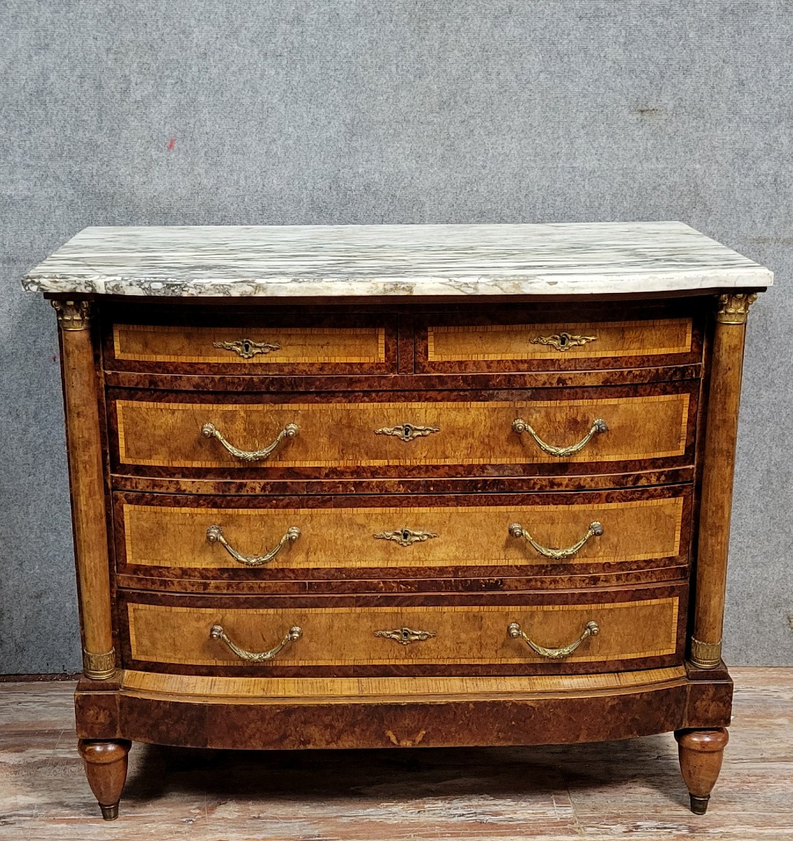 Empire Style Ladies' Chest Of Drawers With Arched Front In Marquetry